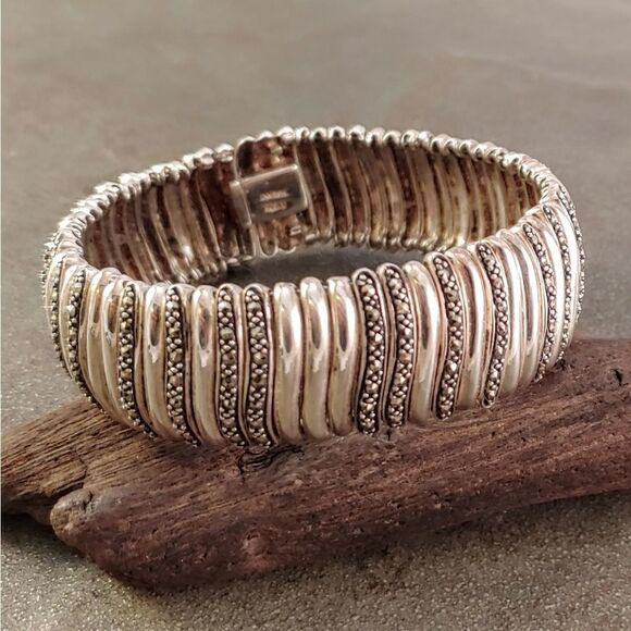 Vintage Sterling Marcasite Wave Flex Link Bracelet - Picture 4 of 6